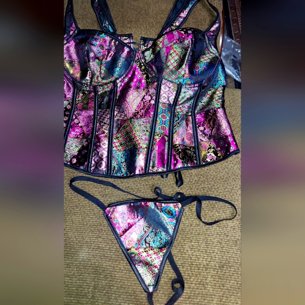 PLUS SIZE Beautiful MidEvil meets Gothic Sexy top and matching thong /eye patch
